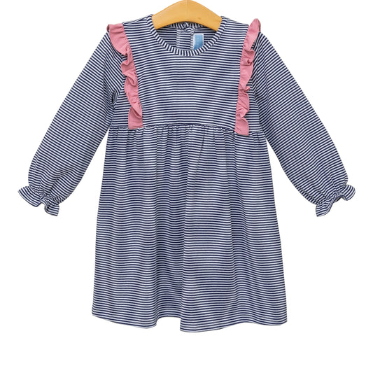 Olivia Dress - Navy Stripe/Pink