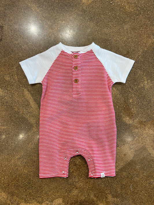 Red/White Stripe Raglan Romper