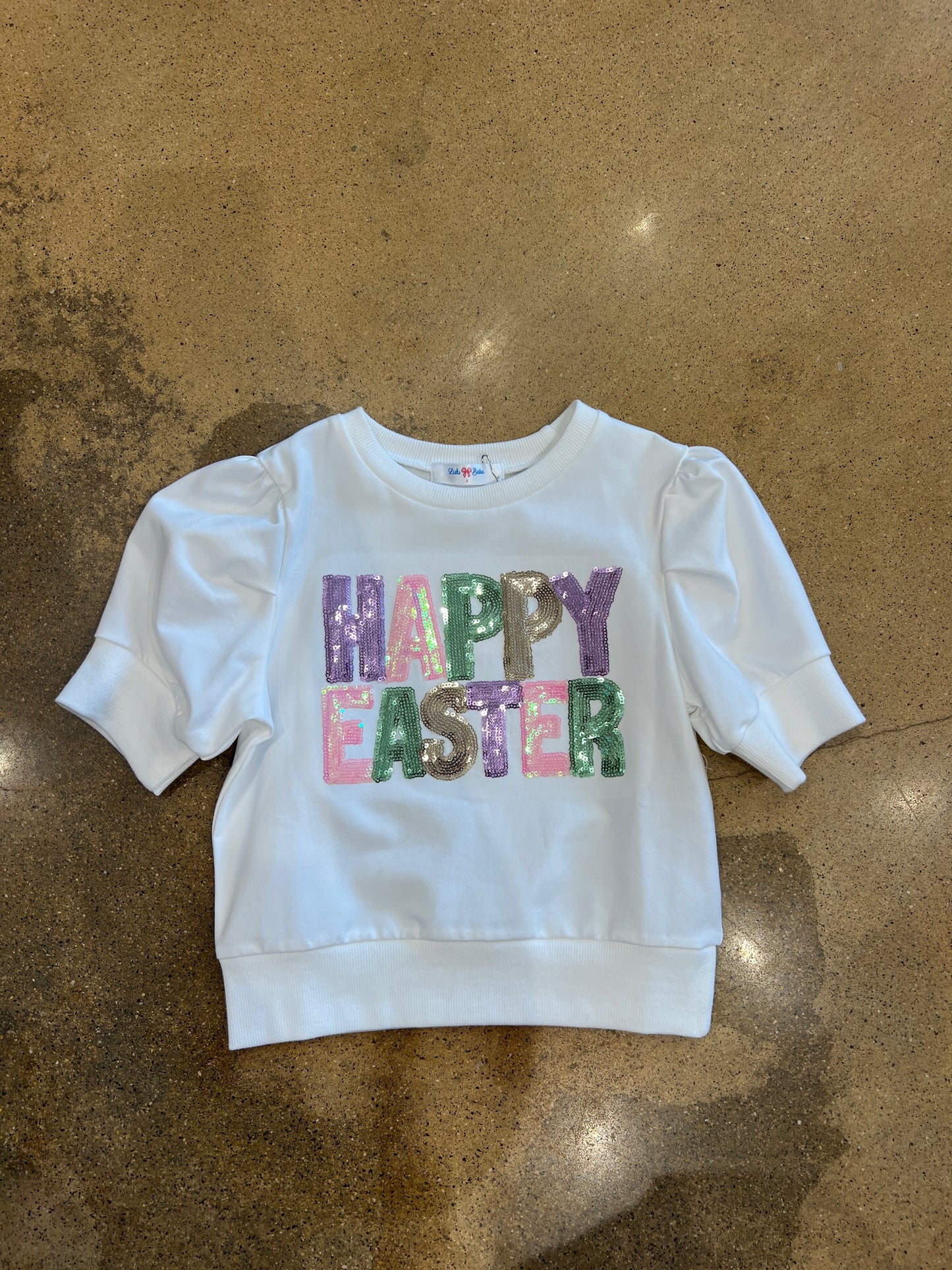 Happy Easter Sequin Puff Sleeve