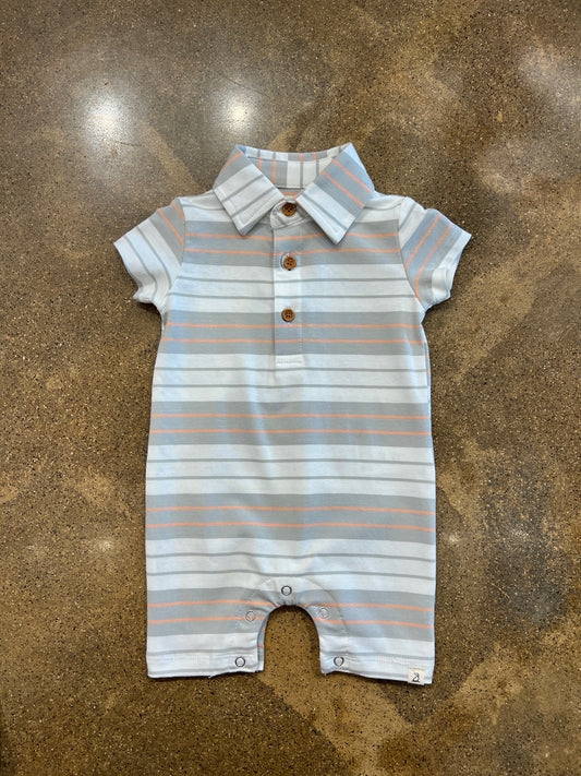 Grey/White Stripe Polo Romper