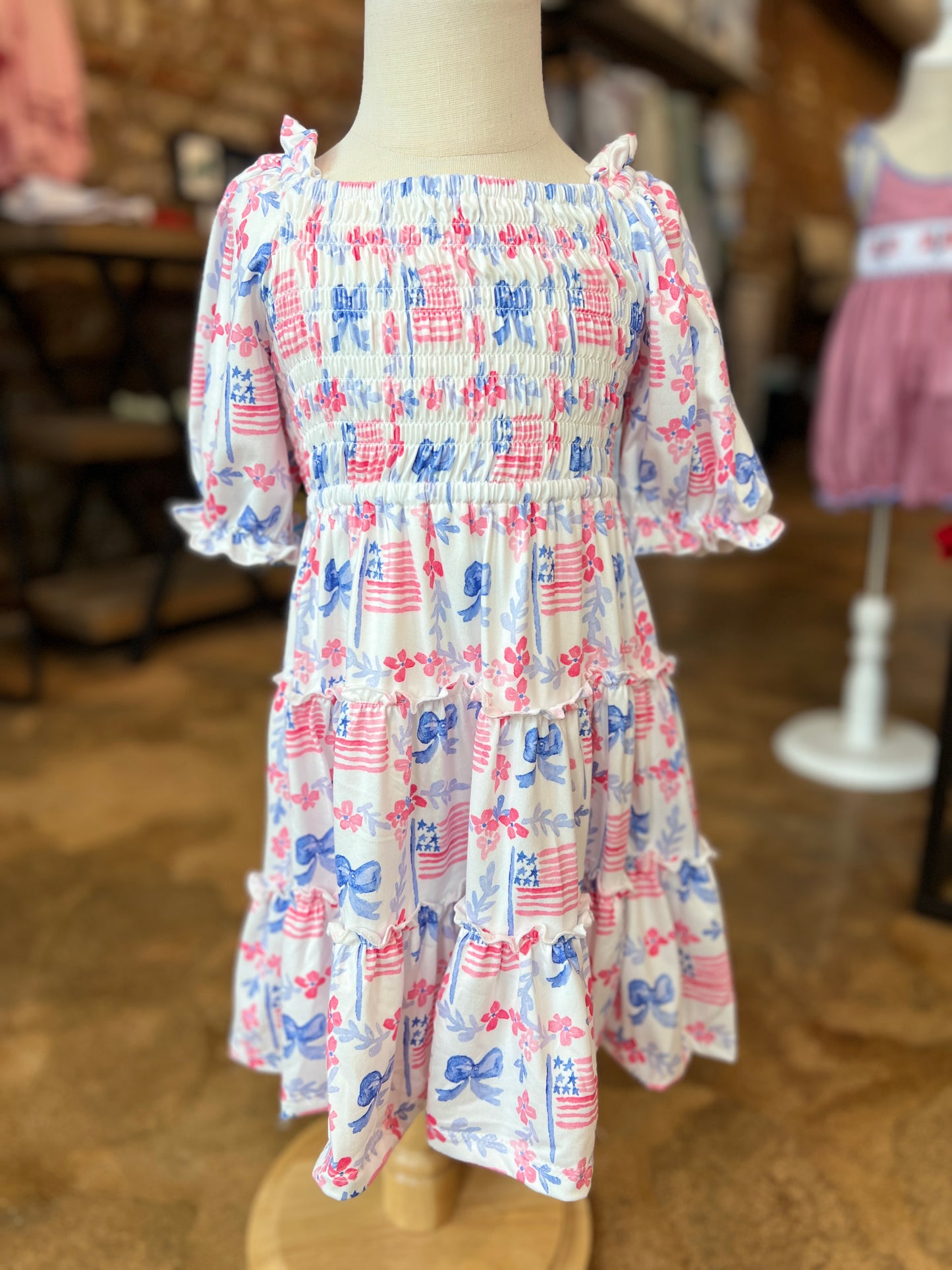 Vintage Flags Smocked Ruffle Dress