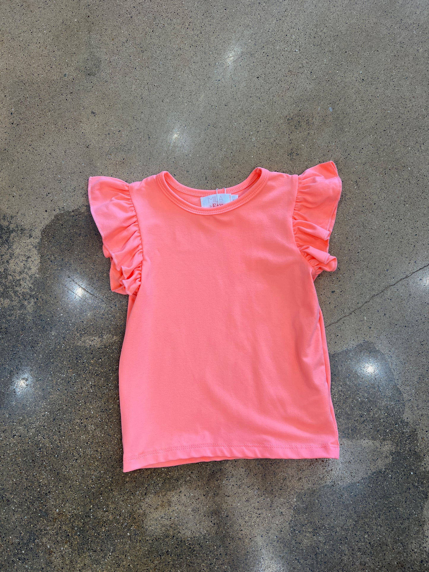 Neon Coral SS Ruffle Tee