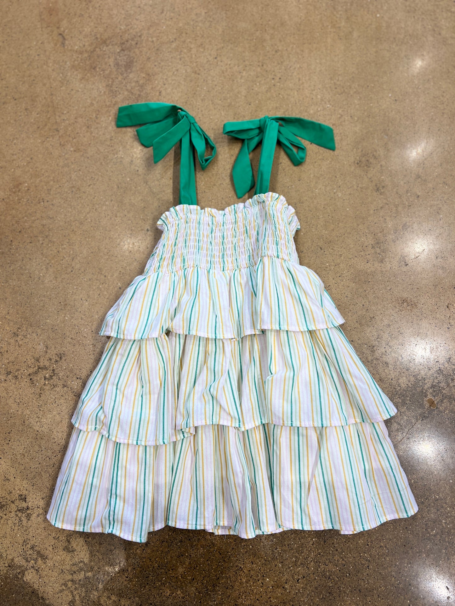Green Stripe Layered Tie Dress