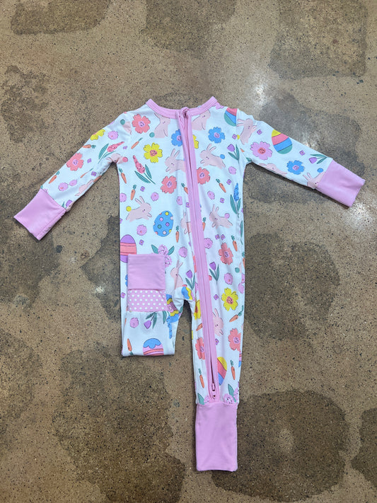 Pink Easter Bunnies Zipper Romper
