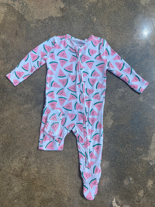 Watermelon Hearts Zipper Footie