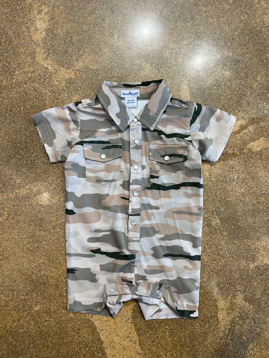 Classic Camo Pearl Snap Romper