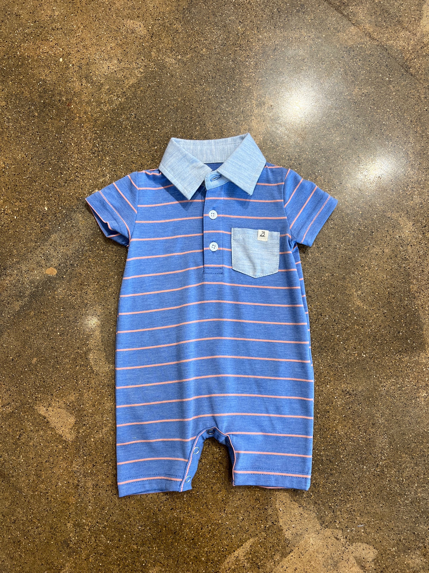 Royal Blue/Pink Stripe Polo Romper