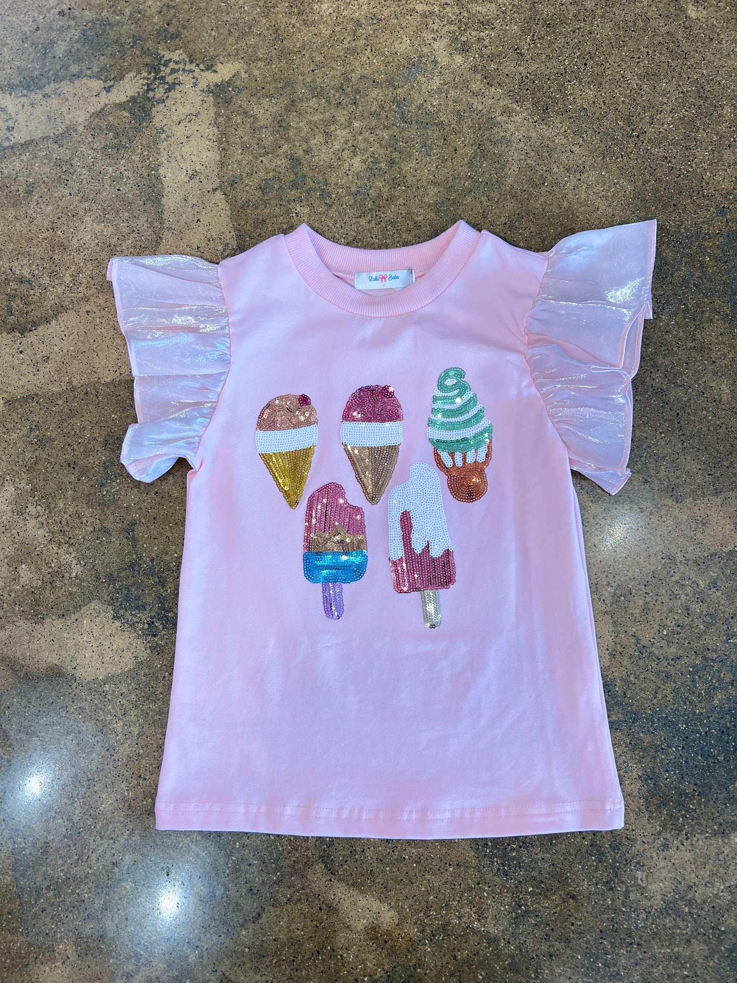 Sequin Ice Cream Cone Flutter Sleeve Top