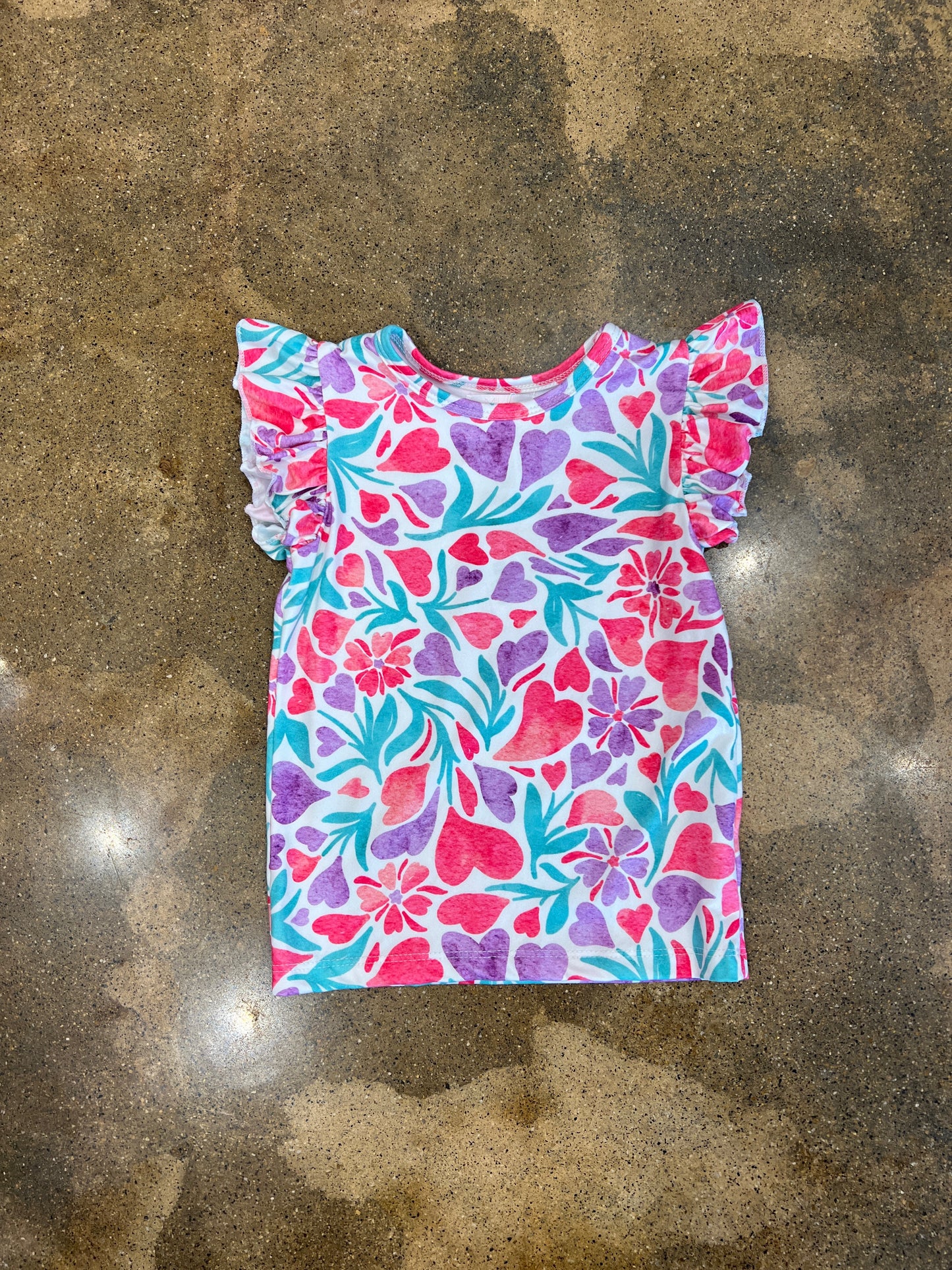 Watercolor Hearts S/S Ruffle Tee