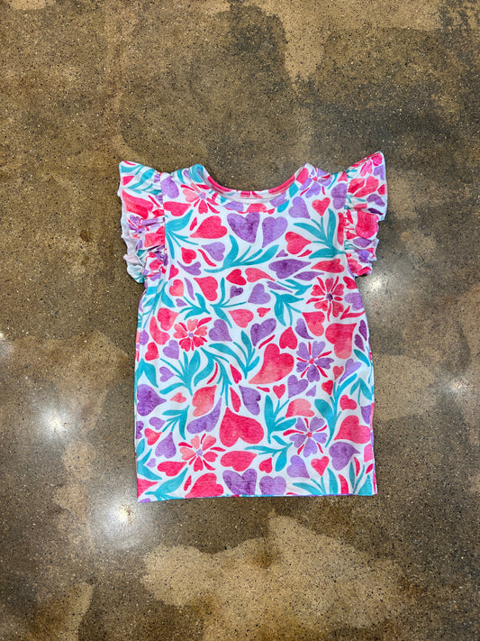 Watercolor Hearts S/S Ruffle Tee