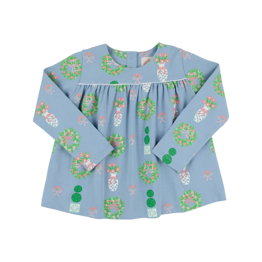 LS Dowell Day Top - Topiaries and Tangerines (Barrington Blue)