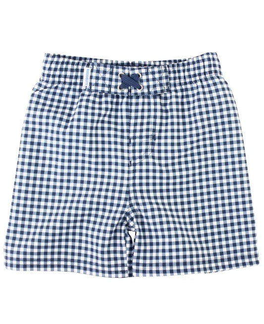 Navy Gingham Swim Trunks