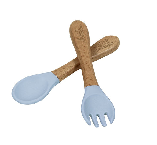 Misty Blue Silicone Spoon & Fork Set